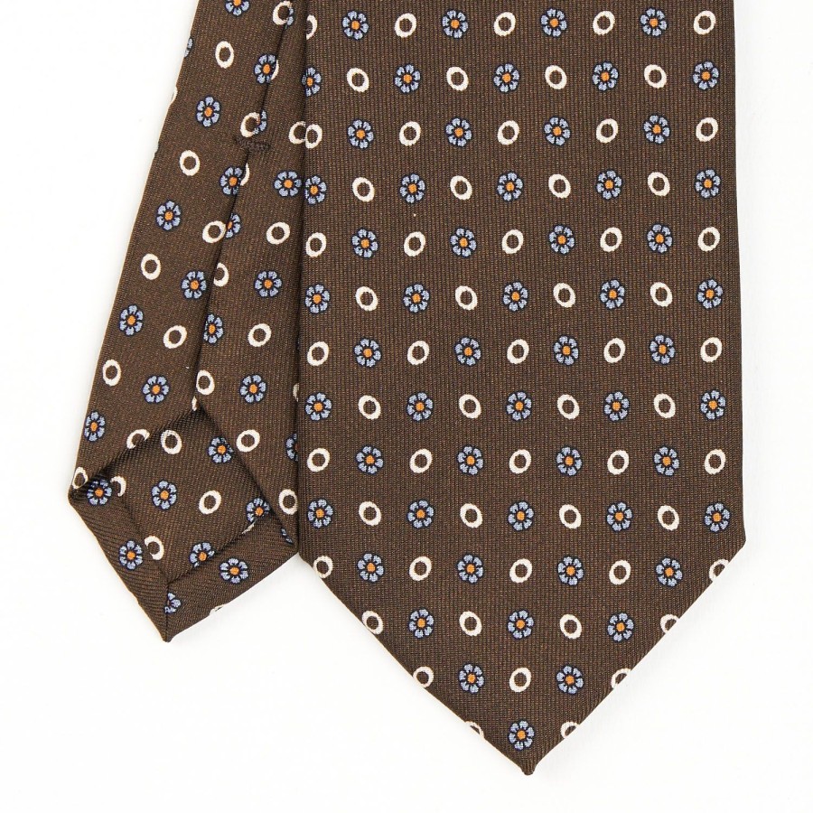 Wholesale E.Marinella Dark Brown Sartorial Classic Silk Tie - Small Flower Pattern