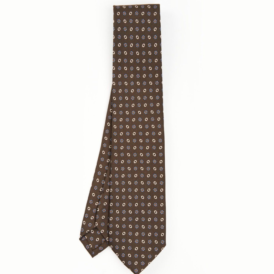 Wholesale E.Marinella Dark Brown Sartorial Classic Silk Tie - Small Flower Pattern