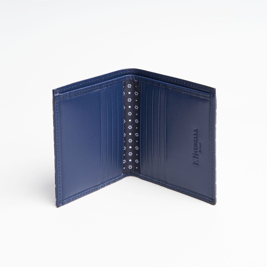 New E.Marinella Dark Blue Small Wallet In Silk And Leather