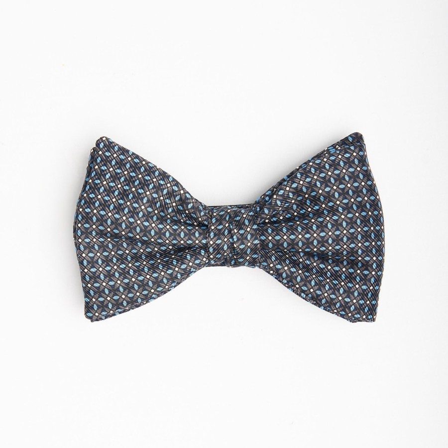 Wholesale E.Marinella Dark Grey Pre-Knotted Silk Bowtie - Small Geometric Pattern