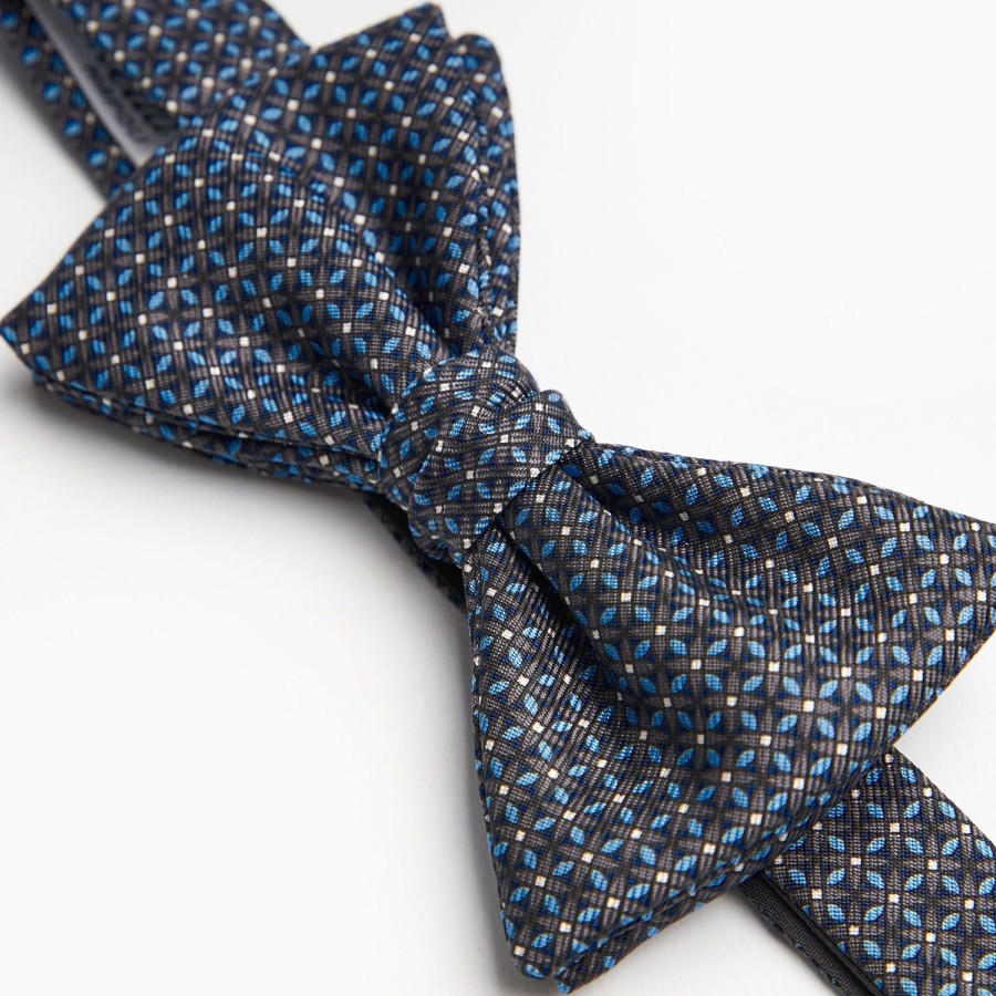 Wholesale E.Marinella Dark Grey Pre-Knotted Silk Bowtie - Small Geometric Pattern