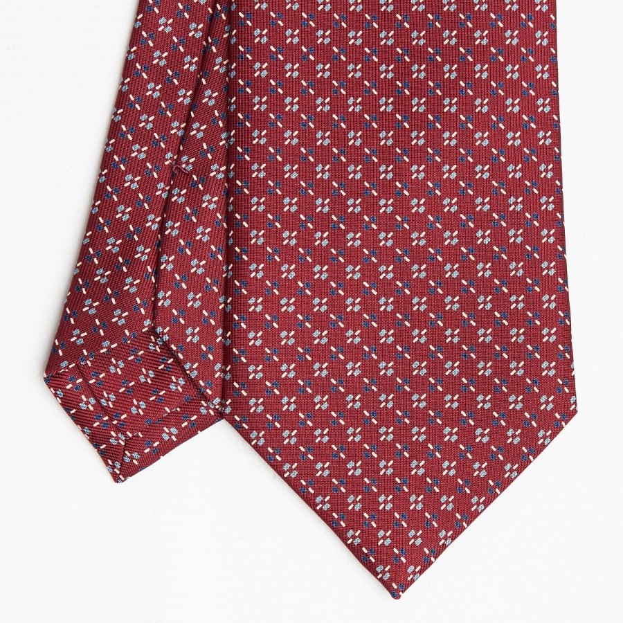 Hot E.Marinella Burgundy Sartorial Classic Silk Tie Small Flower Pattern