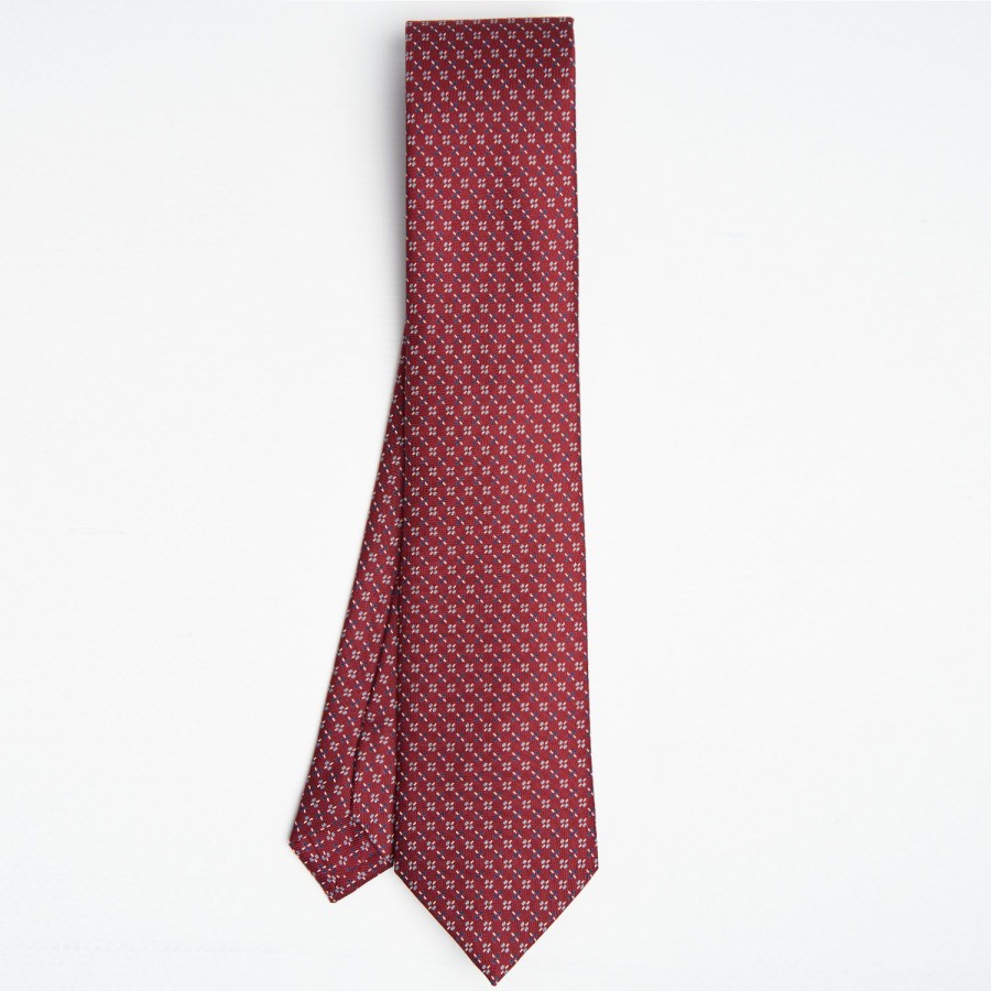 Hot E.Marinella Burgundy Sartorial Classic Silk Tie Small Flower Pattern