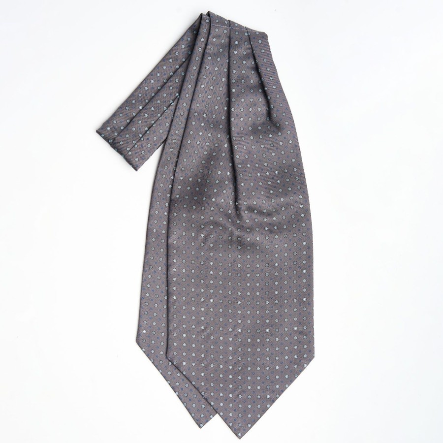 Online E.Marinella Dark Grey Silk Ascot Tie - Small Flower Designs