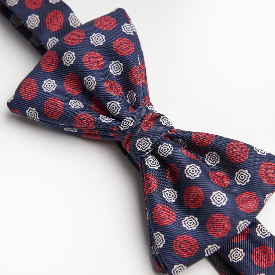 Clearance E.Marinella Blue Pre-Knotted Silk Bowtie- Large Flower Pattern