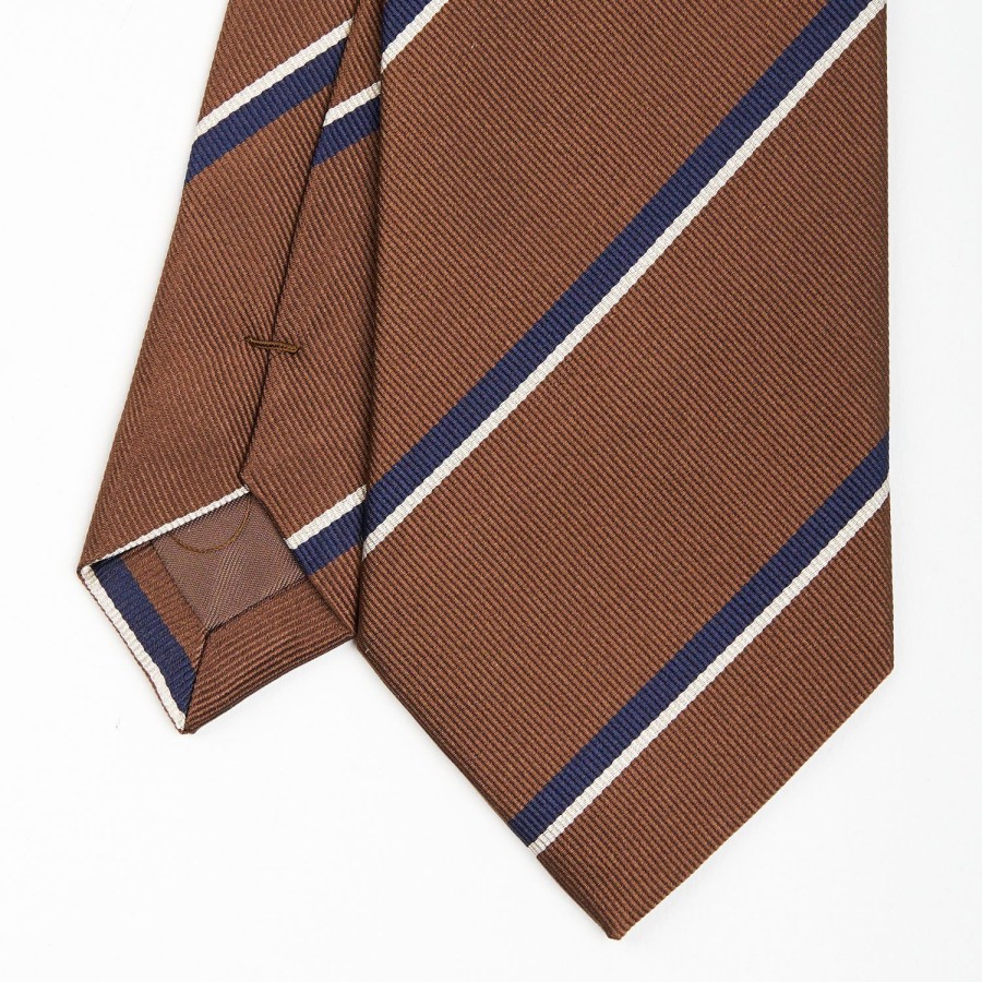 Clearance E.Marinella Dark Brown Sartorial Striped Silk Tie