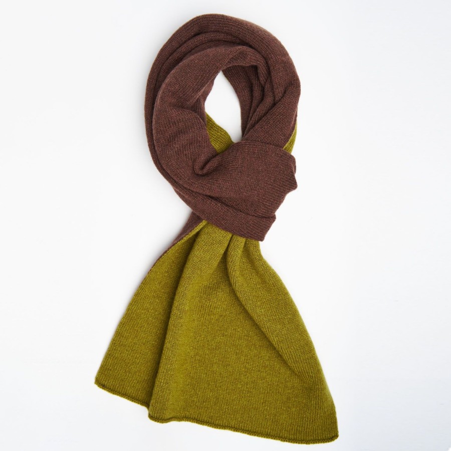 New E.Marinella Light Green And Dark Brown Two-Tone Solid Cashmere Neck Warmer