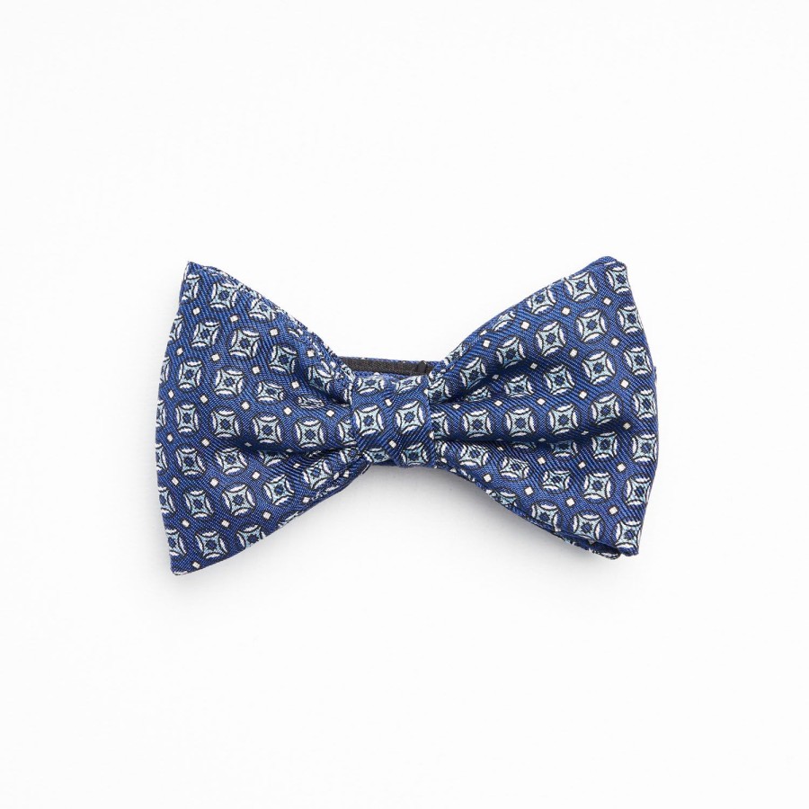 Clearance E.Marinella Blue Pre-Knotted Silk Bowtie- Large Geometric Pattern