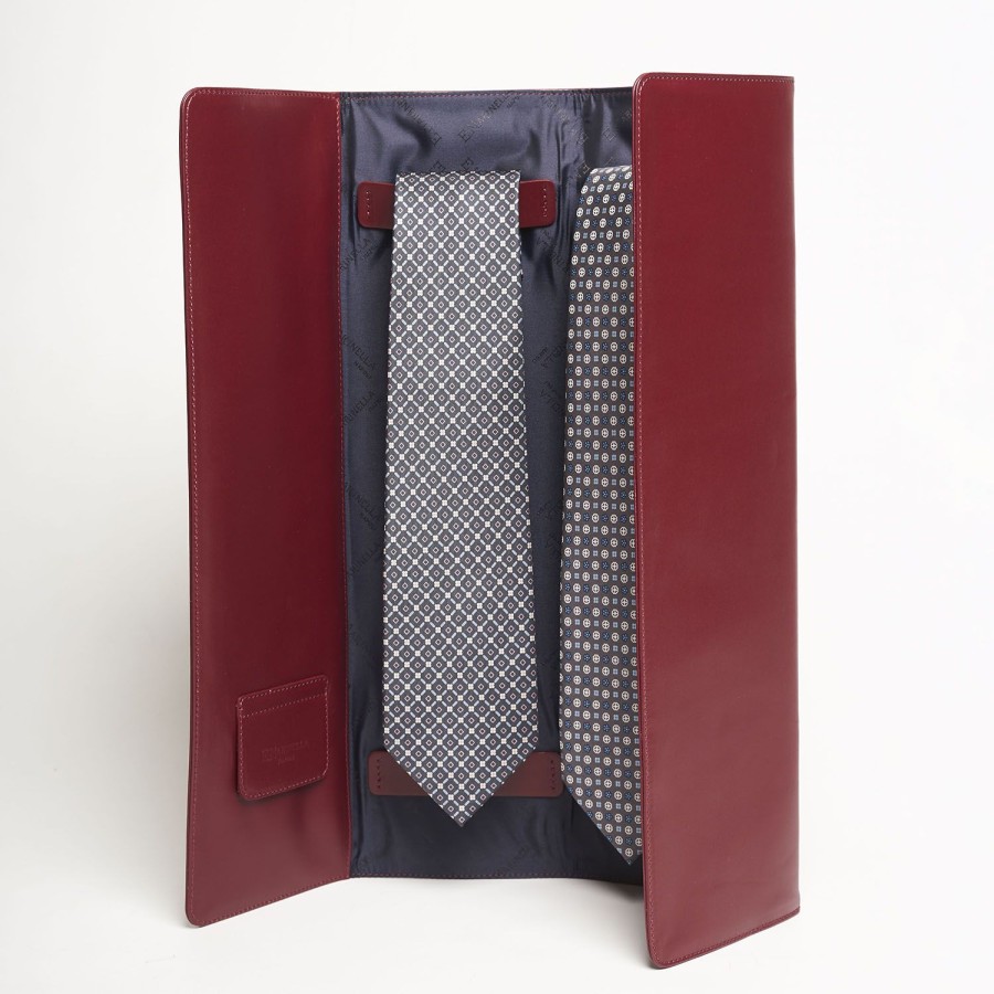 New E.Marinella Burgundy Travel Tie Holder In Leather