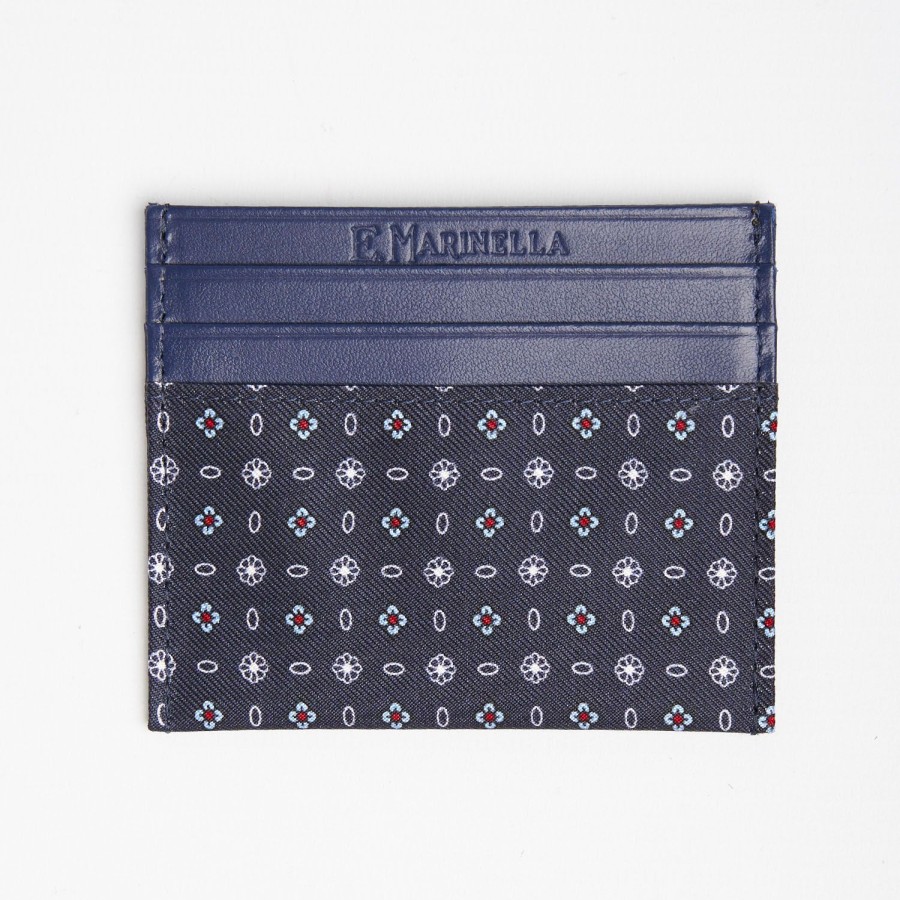 Wholesale E.Marinella Dark Blue Silk And Leather Credit Card Holder 5 Compartments