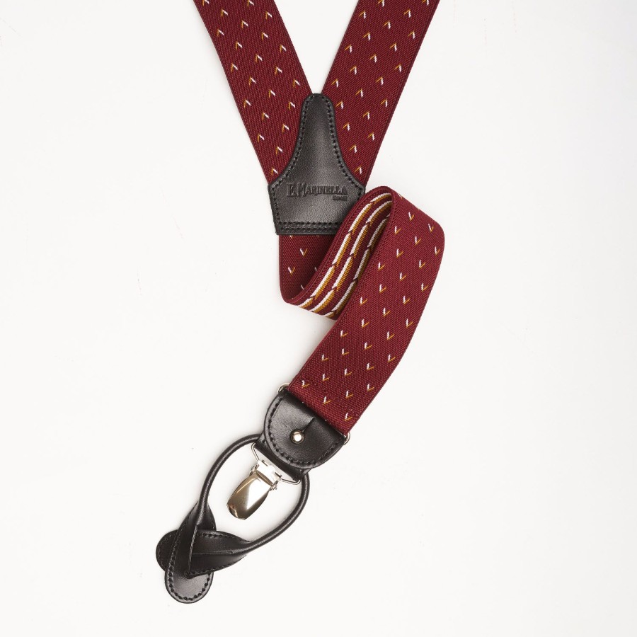 New E.Marinella Burgundy Braces With Small Geometric Design