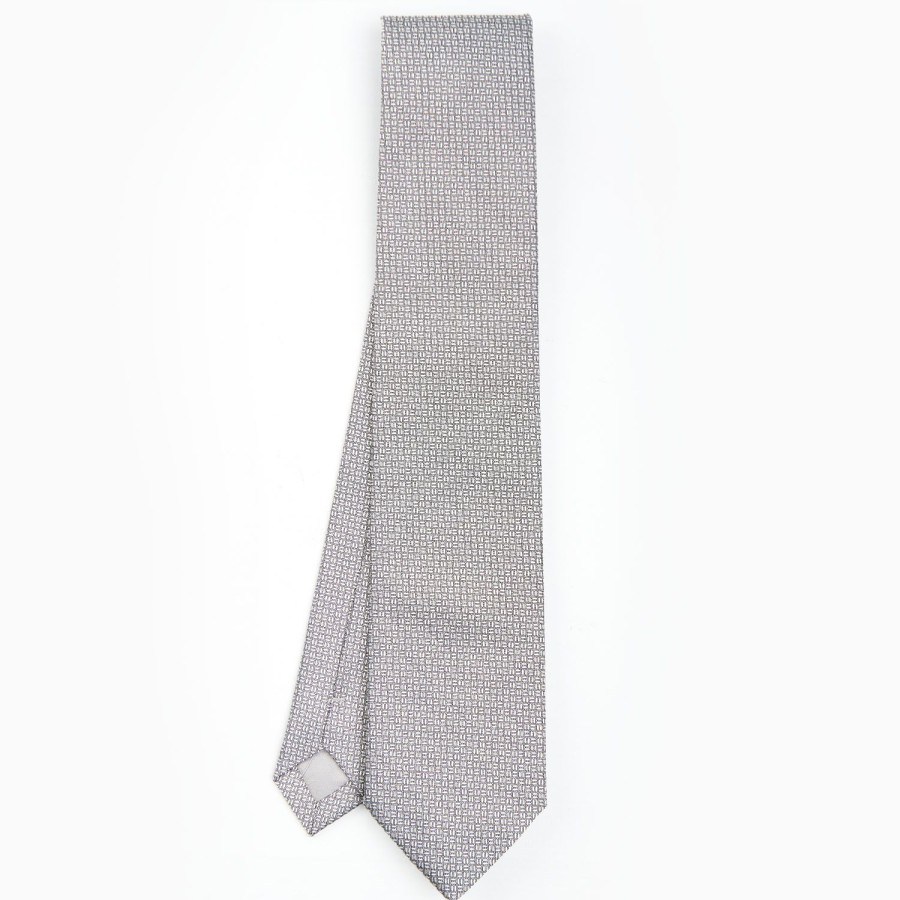 New E.Marinella Light Grey Ceremonial Jacquard Silk Tie - Small Geometric Pattern