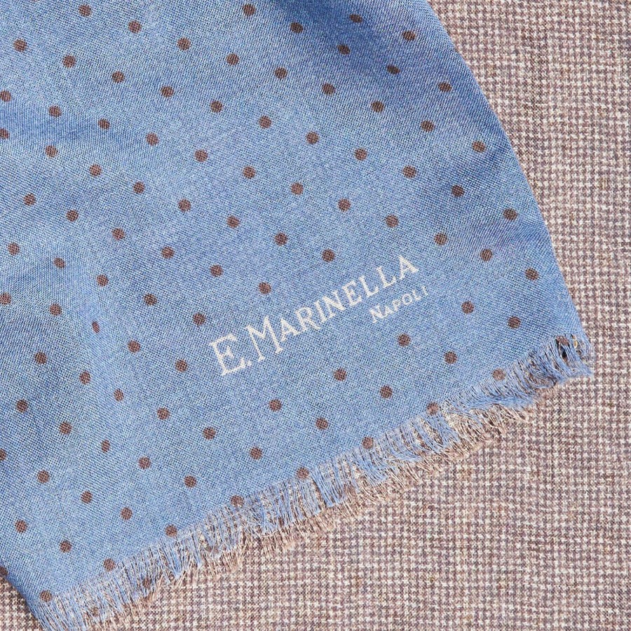 Online E.Marinella Powder Blue And Brown Double Patterned Wool And Silk Scarf