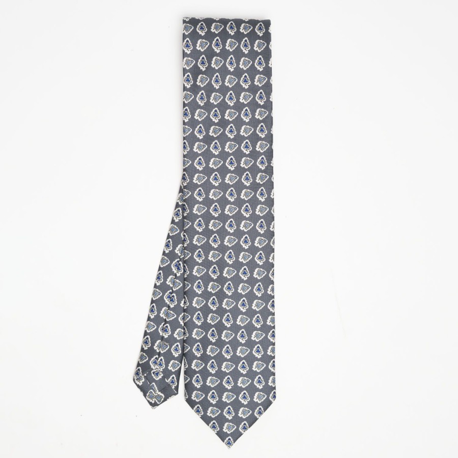 Hot E.Marinella Dark Grey Heritage Silk Tie - Large Flower Pattern