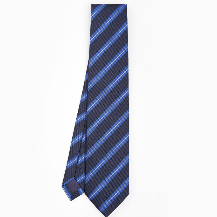 New E.Marinella Dark Blue Sartorial Striped Silk Tie