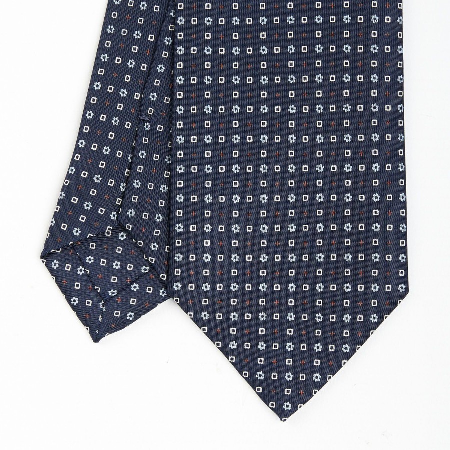 Online E.Marinella Dark Blue Sartorial Classic Silk Tie - Small Flower Pattern