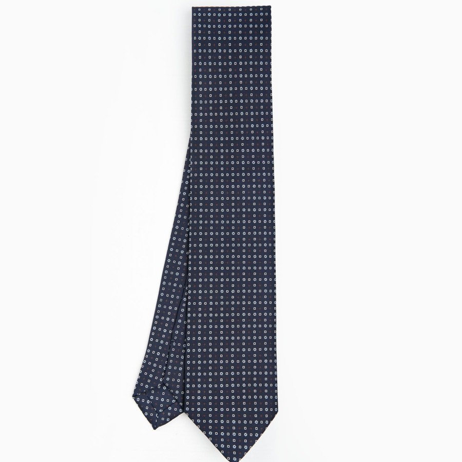 Online E.Marinella Dark Blue Sartorial Classic Silk Tie - Small Flower Pattern