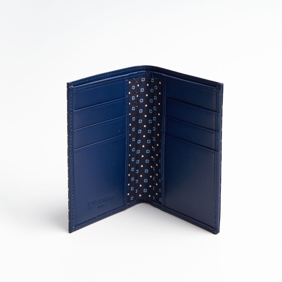 New E.Marinella Dark Blue Vertical Wallet In Silk And Leather