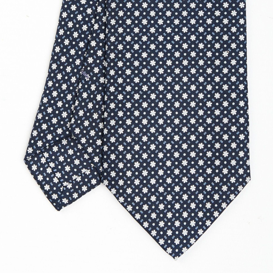 Hot E.Marinella Dark Blue Sartorial Classic Silk Tie - Small Flower Pattern