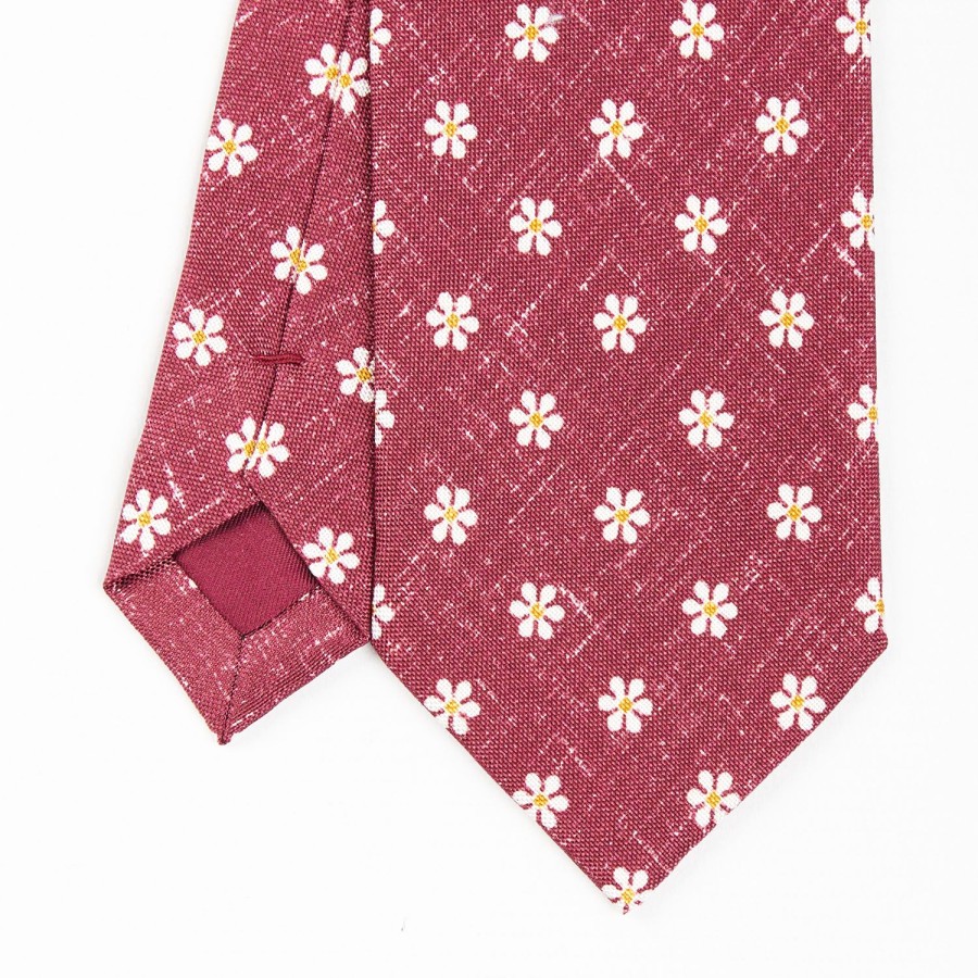 Hot E.Marinella Burgundy Sartorial Cotton And Silk Tie - Large Flower Pattern