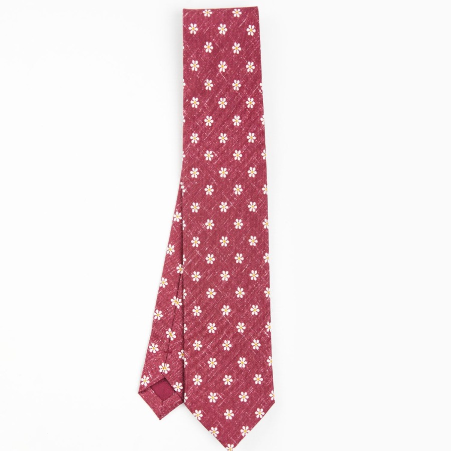 Hot E.Marinella Burgundy Sartorial Cotton And Silk Tie - Large Flower Pattern