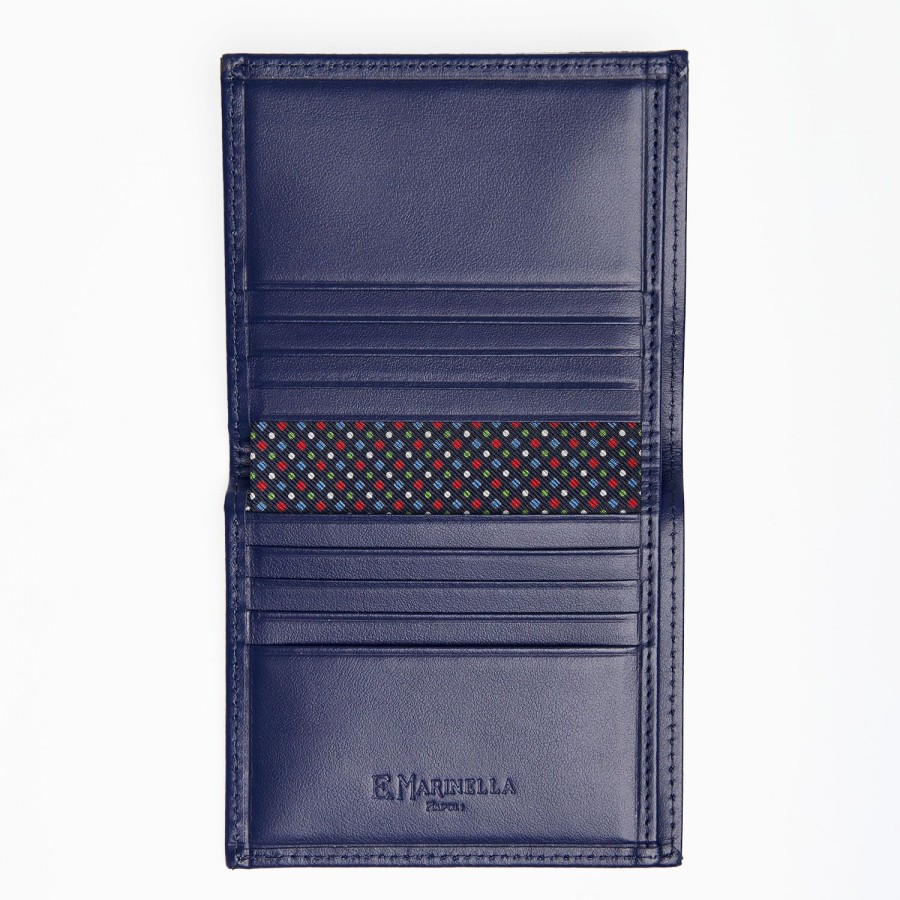 Best E.Marinella Dark Blue Small Wallet In Silk And Leather