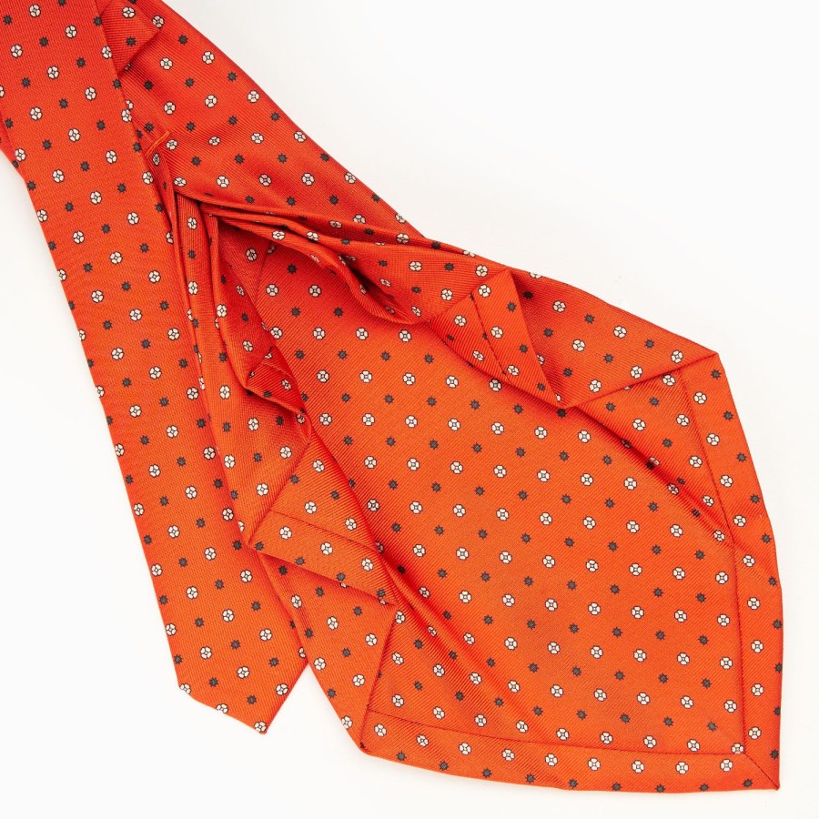 Clearance E.Marinella Orange 9 Fold Sartorial Silk Tie Small Flower Pattern