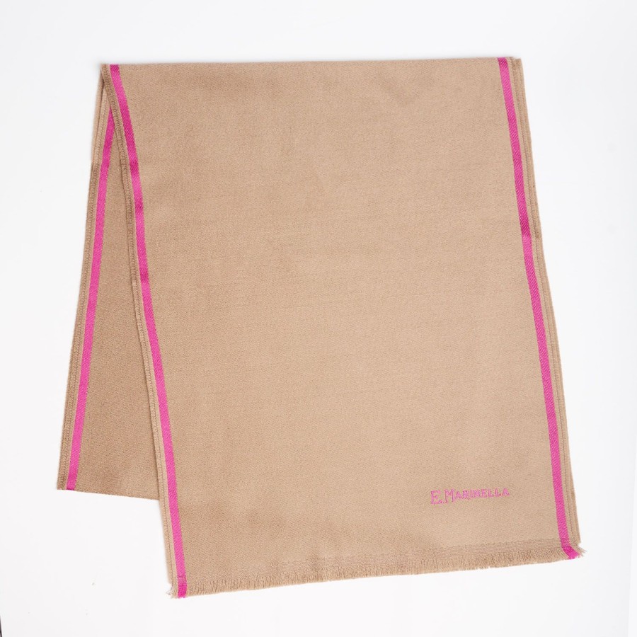 Hot E.Marinella Beige Solid Colour Scarf With Contrasting Edge