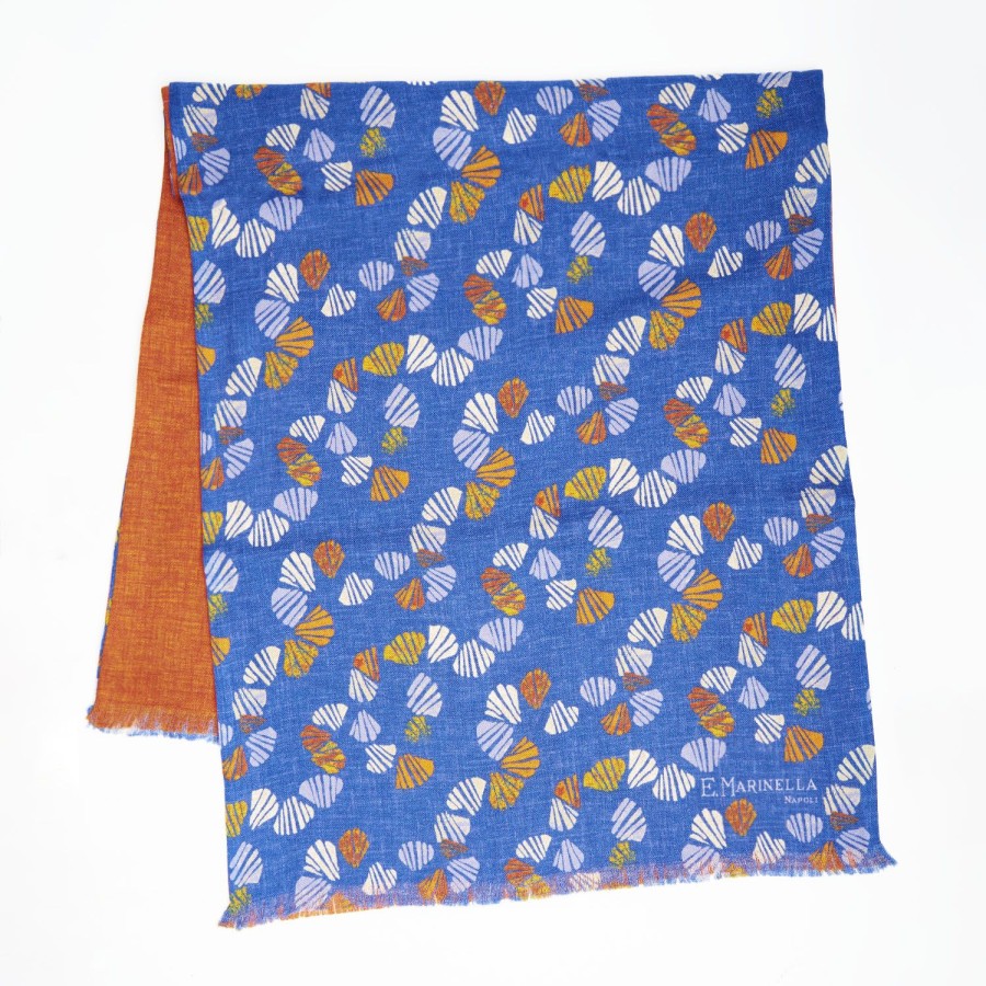 Wholesale E.Marinella Bluette And Orange Wool And Silk Scarf Floral Pattern