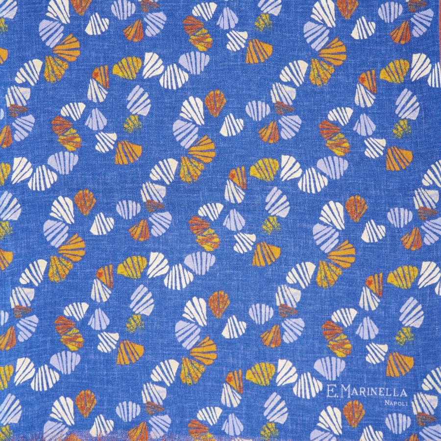 Wholesale E.Marinella Bluette And Orange Wool And Silk Scarf Floral Pattern