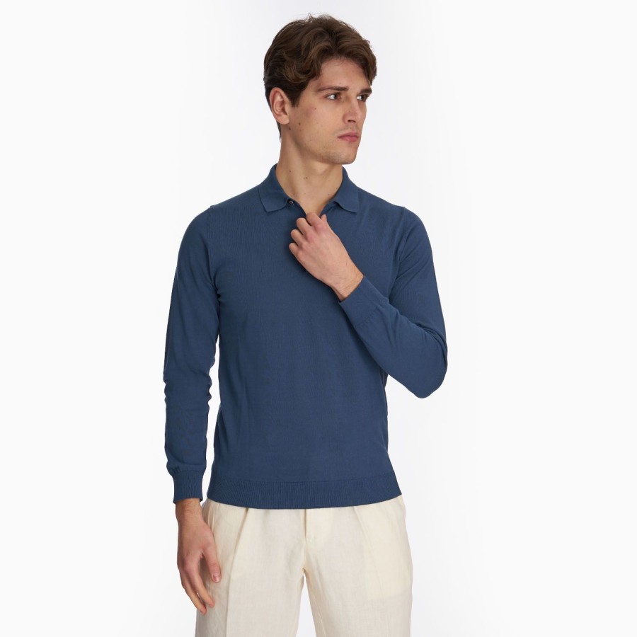 Wholesale E.Marinella Bluette Jersey Long Sleeve Polo Shirt