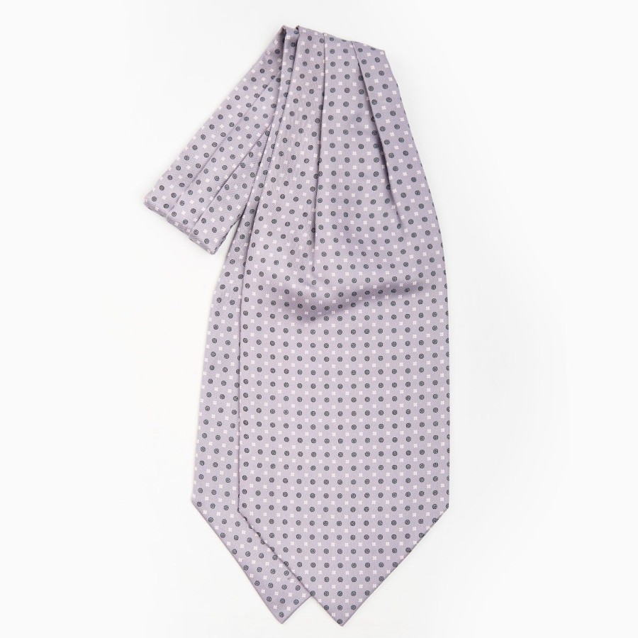 Online E.Marinella Light Grey Silk Ascot Tie - Small Flower Pattern