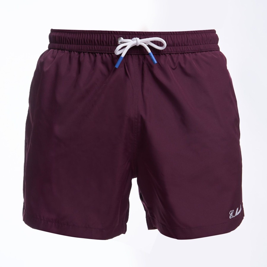 New E.Marinella Burgundy Swim Short - Plain Colour