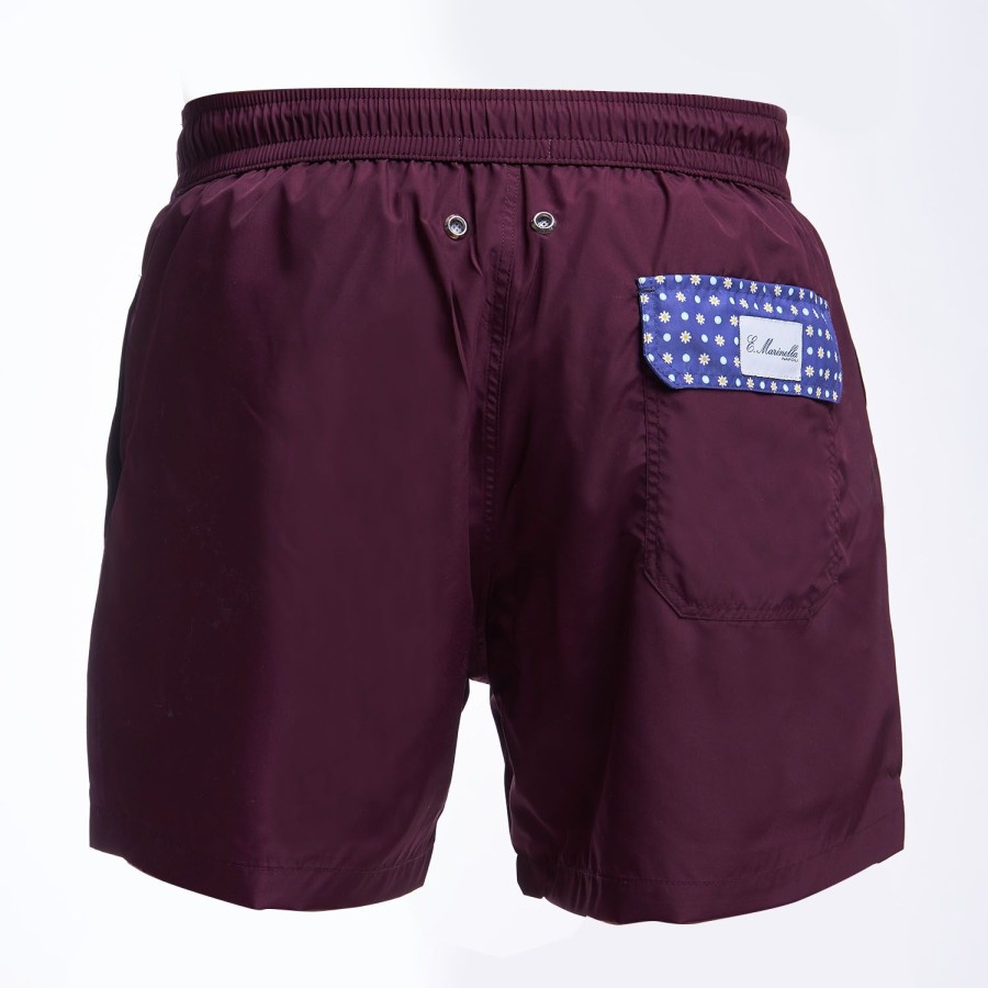 New E.Marinella Burgundy Swim Short - Plain Colour