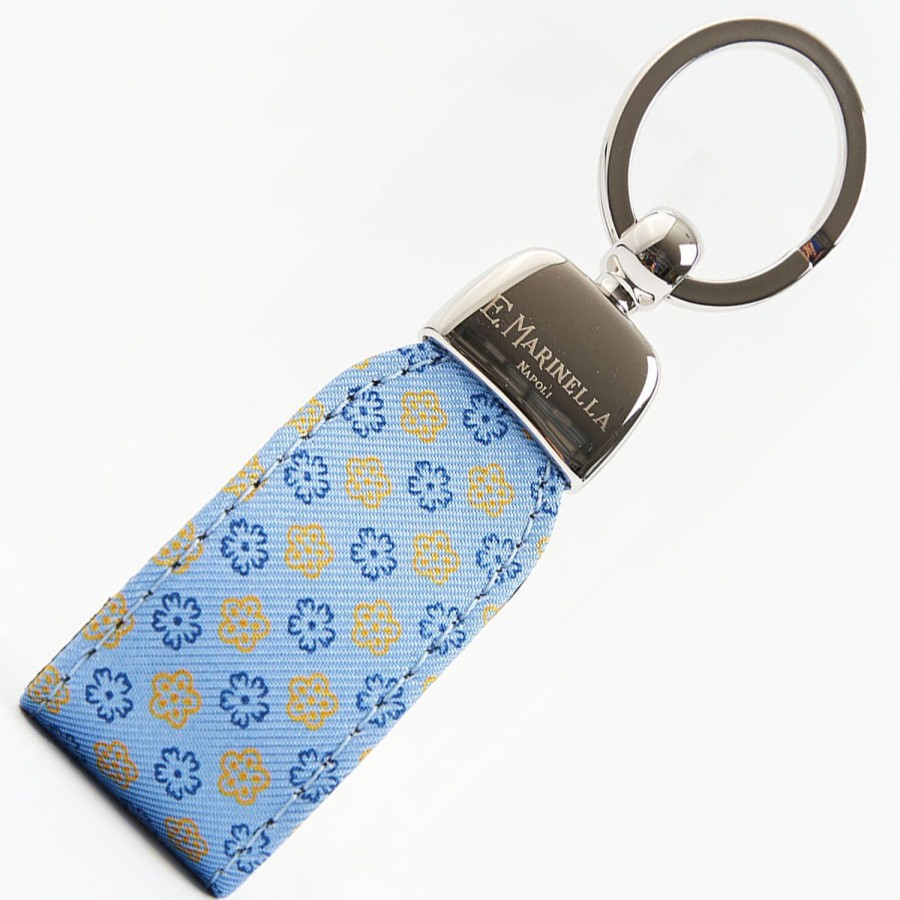 New E.Marinella Light Blue Keyfob In Silk And Leather