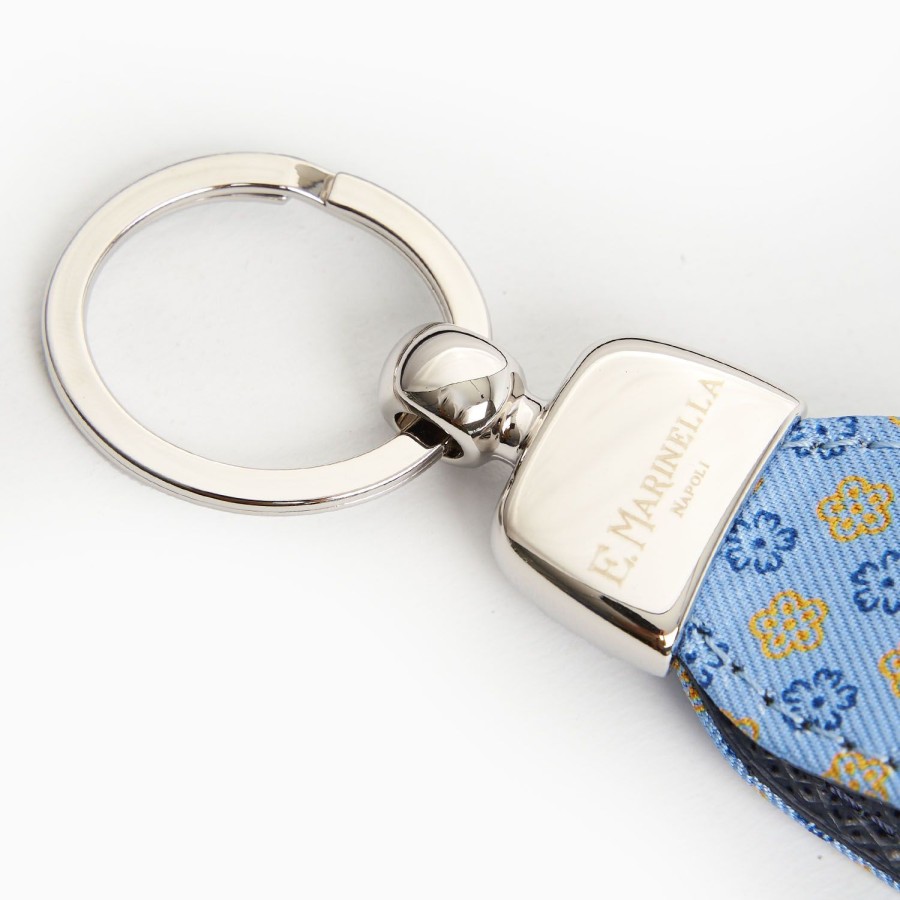 New E.Marinella Light Blue Keyfob In Silk And Leather