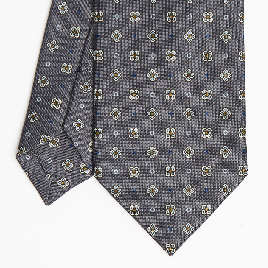 Clearance E.Marinella Dark Grey Sartorial Classic Silk Tie Large Flower Pattern