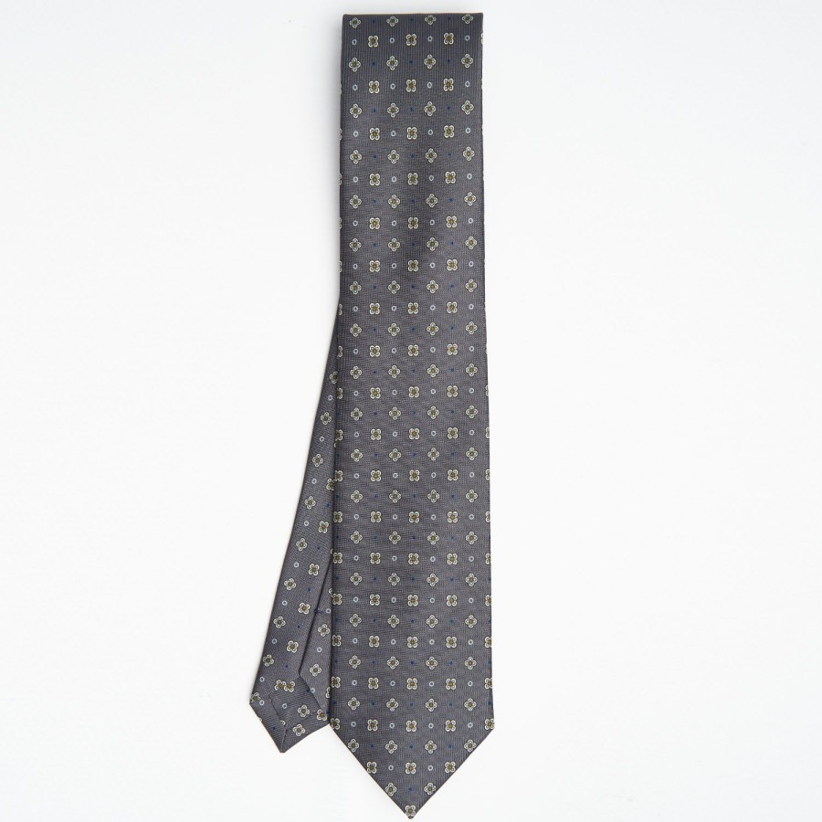 Clearance E.Marinella Dark Grey Sartorial Classic Silk Tie Large Flower Pattern