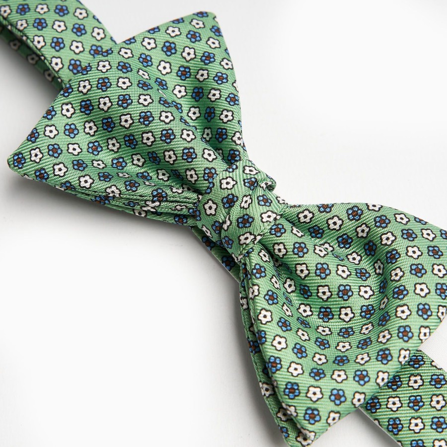 New E.Marinella Green Pre-Knotted Silk Bowtie - Small Flower Pattern