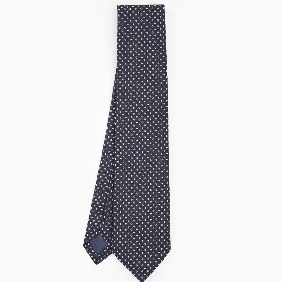 Best E.Marinella Dark Blue Ceremonial Jacquard Silk Tie Small Geometric Pattern