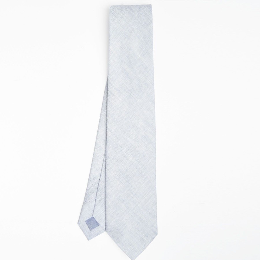 Best E.Marinella Light Blue Sartorial Linen Tie Solid Color