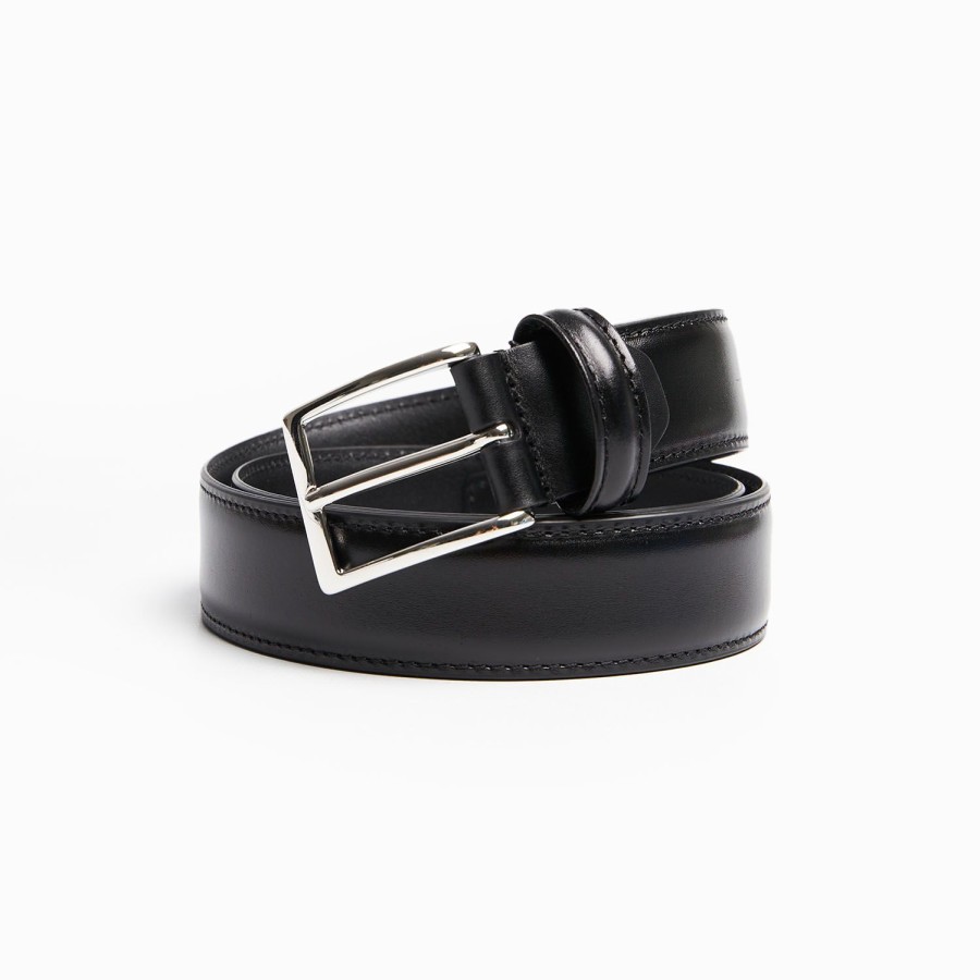 Best E.Marinella Classic Black Leather Belt 30 Mm