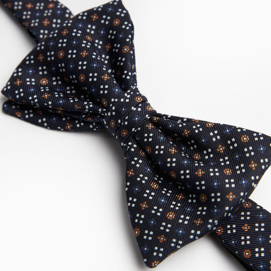 Best E.Marinella Dark Blue Pre-Knotted Silk Bowtie - Small Flower Pattern