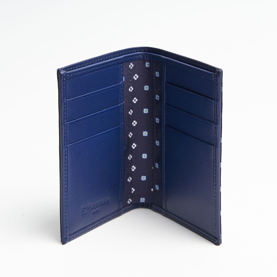 Online E.Marinella Dark Blue Vertical Wallet In Silk And Leather