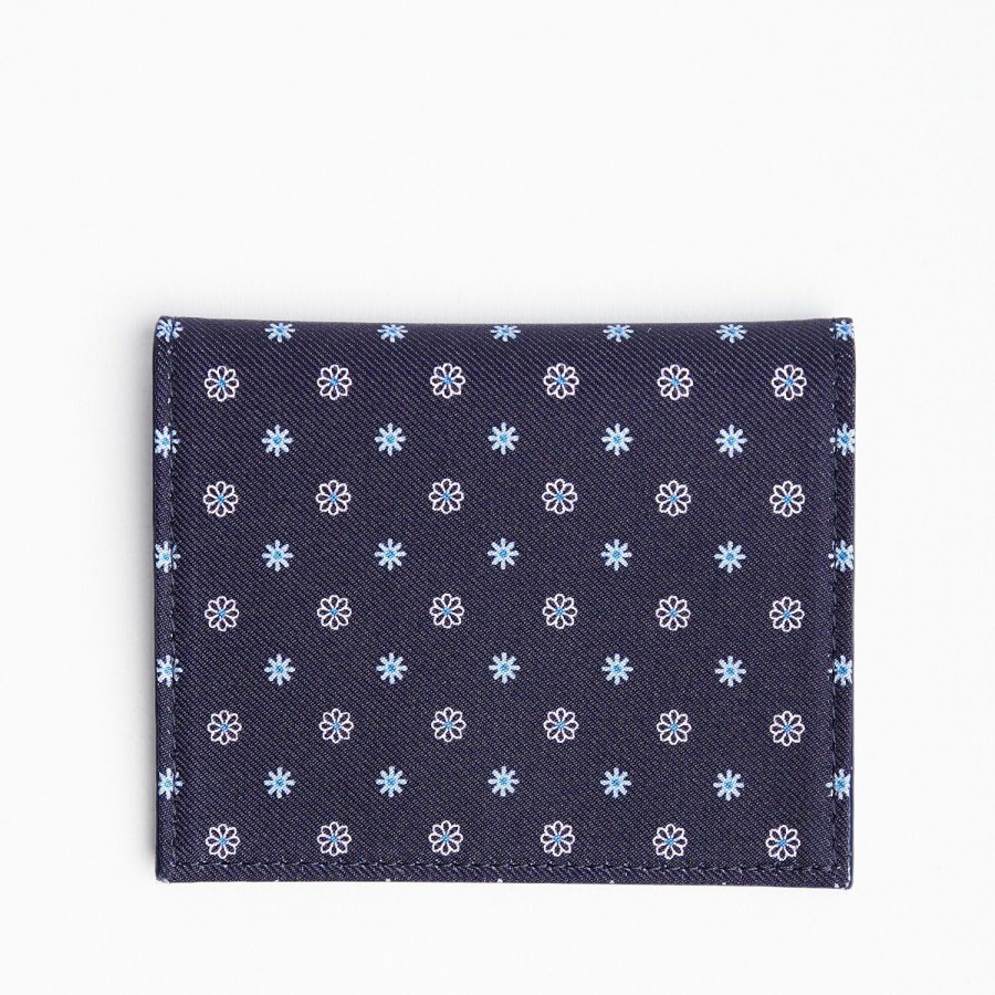 Wholesale E.Marinella Dark Blue Silk And Leather Folding Card Holder - 10 Compartments