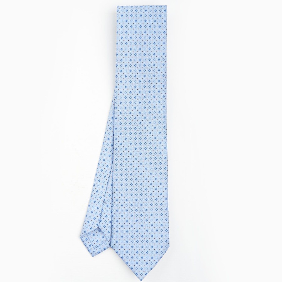 Best E.Marinella Light Blue Sartorial Classic Silk Tie - Small Flower Pattern