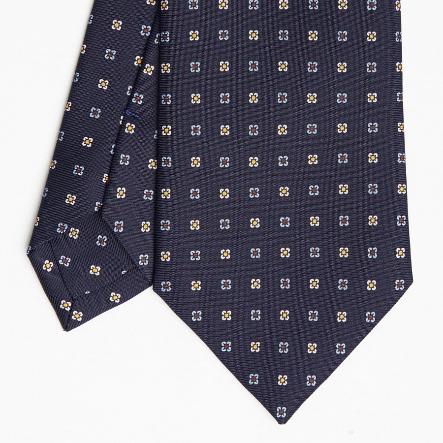 Clearance E.Marinella Dark Blue Sartorial Classic Silk Tie Small Flower Pattern