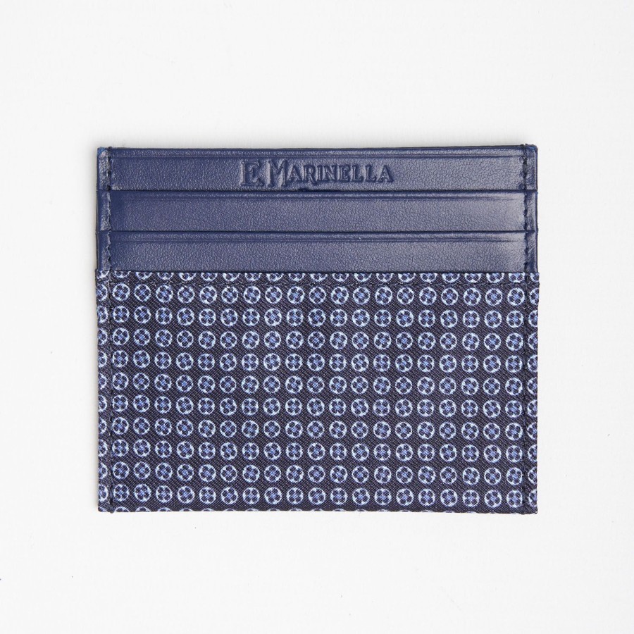 Best E.Marinella Dark Blue Silk And Leather Credit Card Holder 5 Compartments