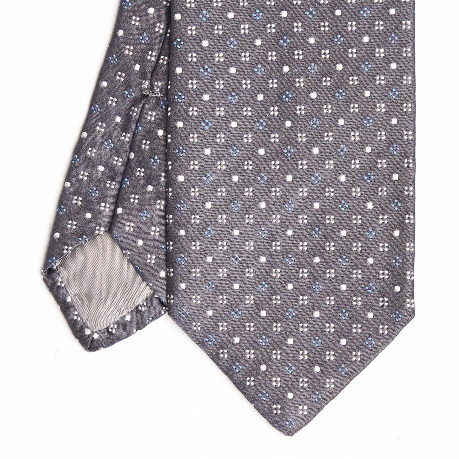 Wholesale E.Marinella Dark Grey Cerimonial Silk Satin Tie Small Geometric Pattern