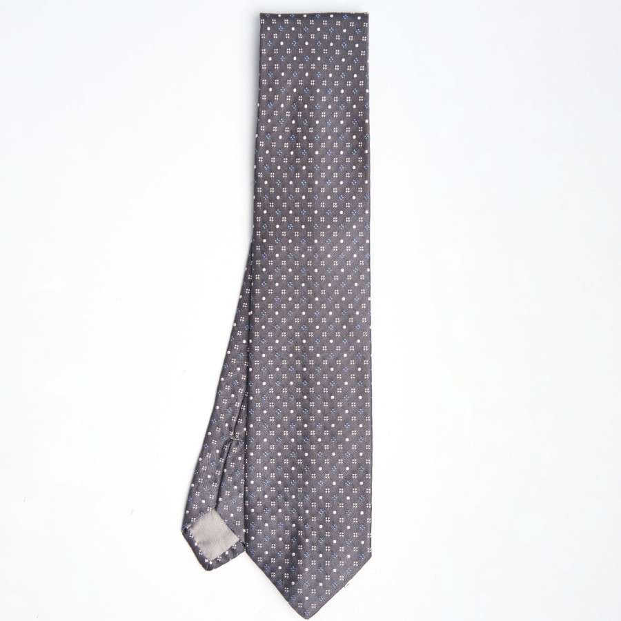 Wholesale E.Marinella Dark Grey Cerimonial Silk Satin Tie Small Geometric Pattern